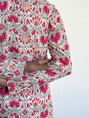 Pink Floral Hand Block Printed Long Kurta